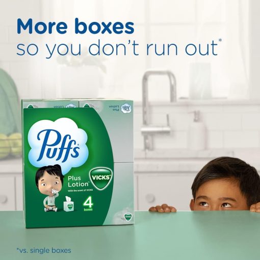 Puffs Plus Lotion With The Scent Of Vicks Facial Tissues, 24 Cube Boxes (48 Tissues per Box)