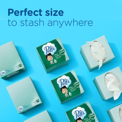 Puffs Plus Lotion With The Scent Of Vicks Facial Tissues, 24 Cube Boxes (48 Tissues per Box) - Image 4